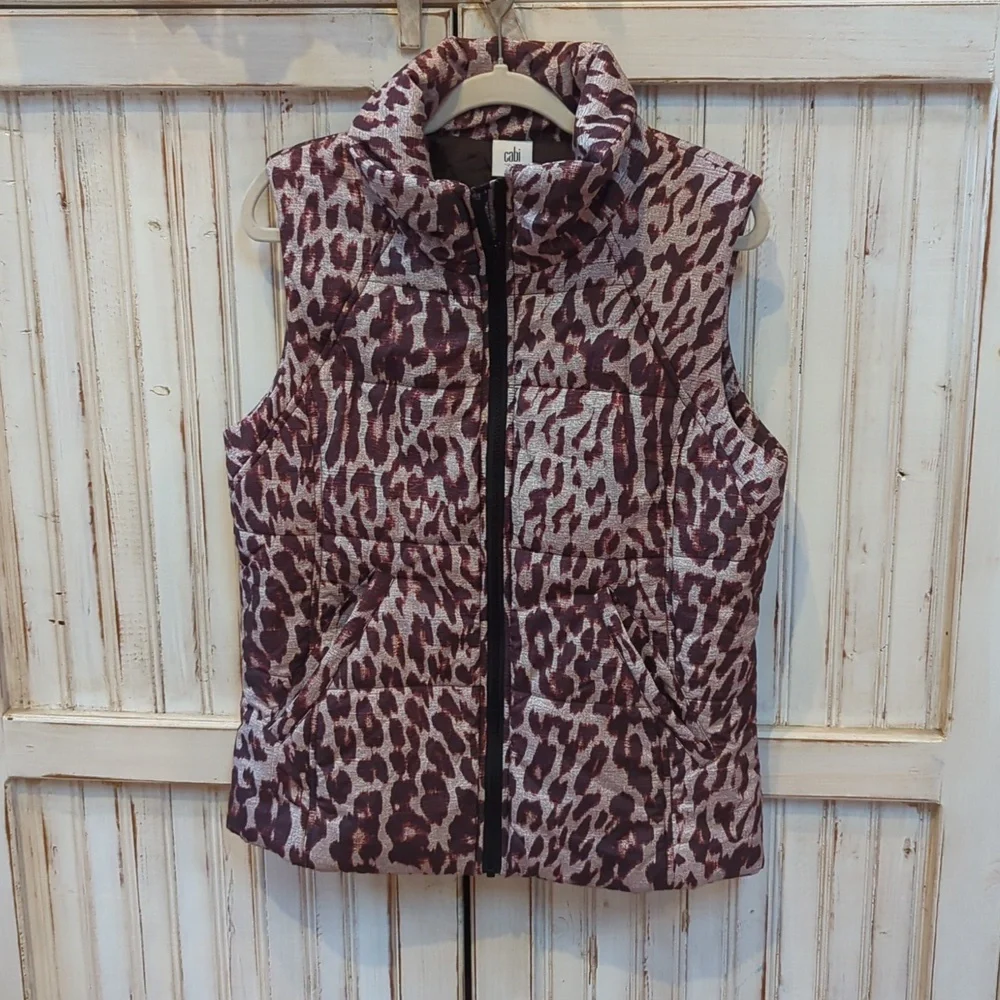 CAbi, Juliet animal print puffer vest. Medium